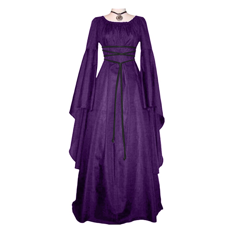 Women Gothic Medieval Dress Long Sleeve Renaissance Costume Party Outfit - Picture 13 of 14