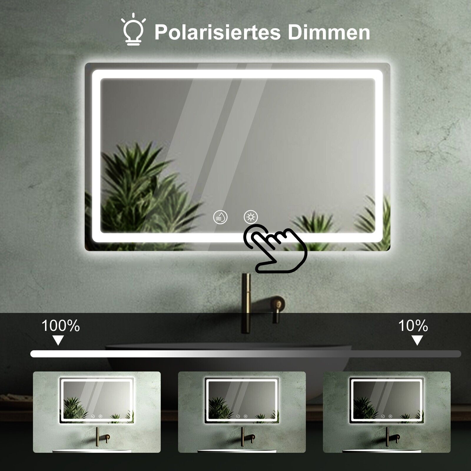 Sensor Frameless Unframed Bath Mirror LED Demister Touch Illuminated Anti-fog