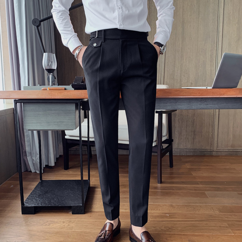 Fashion Men High Waist Pants Slim Dress Trousers Casual Formal Dress Suit Pants - Picture 16 of 16