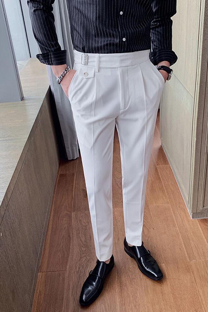 Fashion Men High Waist Pants Slim Dress Trousers Casual Formal Dress Suit Pants - Picture 15 of 16