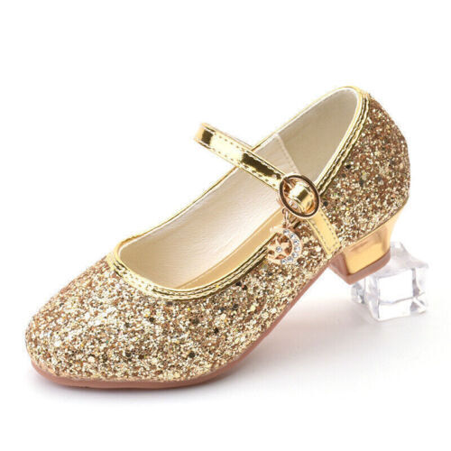 KIDS GIRLS MARY JANE CHILDRENS GLITTER LOW HEEL PARTY WEDDING SANDALS SHOES SIZE