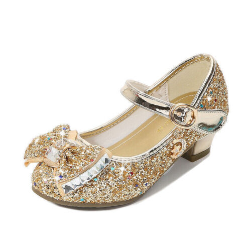 GIRLS LOW HEEL PARTY WEDDING MARY JANE SPARKLY SANDALS KIDS CHILDRENS SHOES SIZE