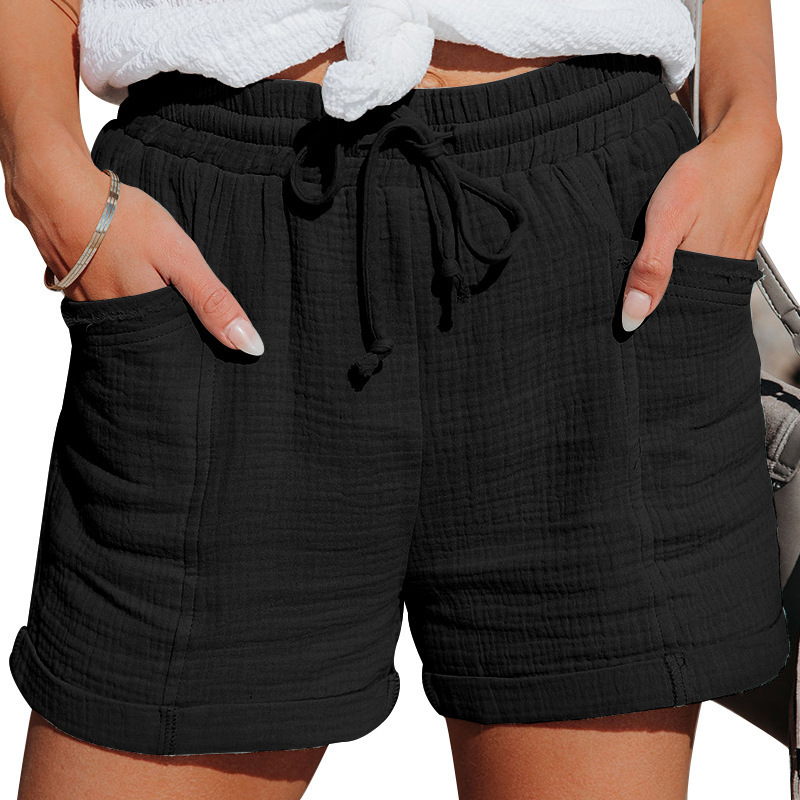 Womens Summer Cotton Linen Casual Shorts Ladies Loose Drawstring Short Pants - Picture 20 of 24