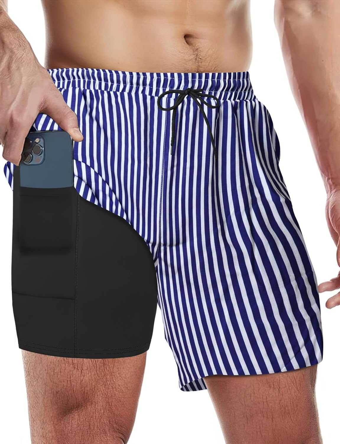 Herren Badehose mit Kompressionsfutter schnelltrocknend Boardshorts mit Taschen - Bild 13 von 27
