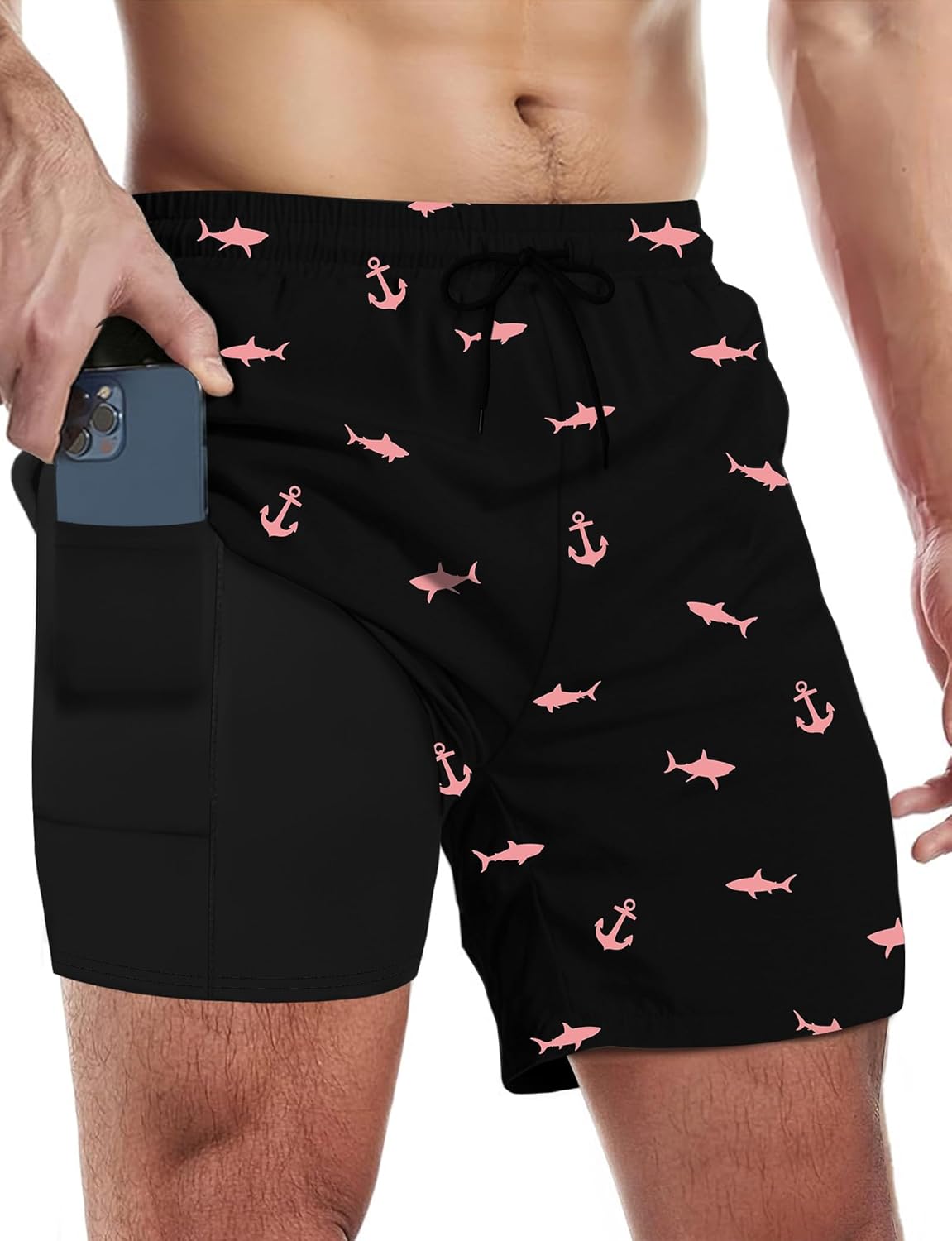 Herren Badehose mit Kompressionsfutter schnelltrocknend Boardshorts mit Taschen - Bild 14 von 27