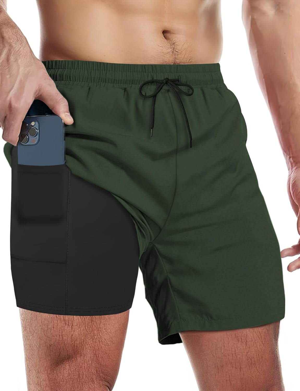 Herren Badehose mit Kompressionsfutter schnelltrocknend Boardshorts mit Taschen - Bild 15 von 27