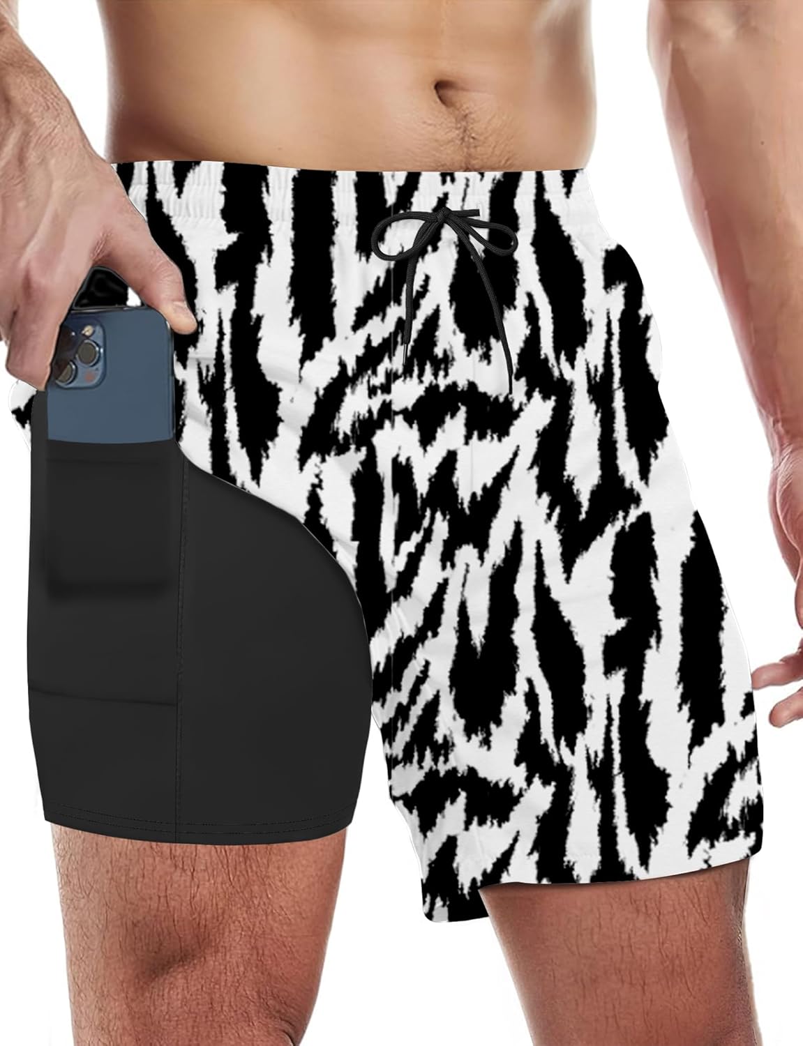Herren Badehose mit Kompressionsfutter schnelltrocknend Boardshorts mit Taschen - Bild 17 von 27
