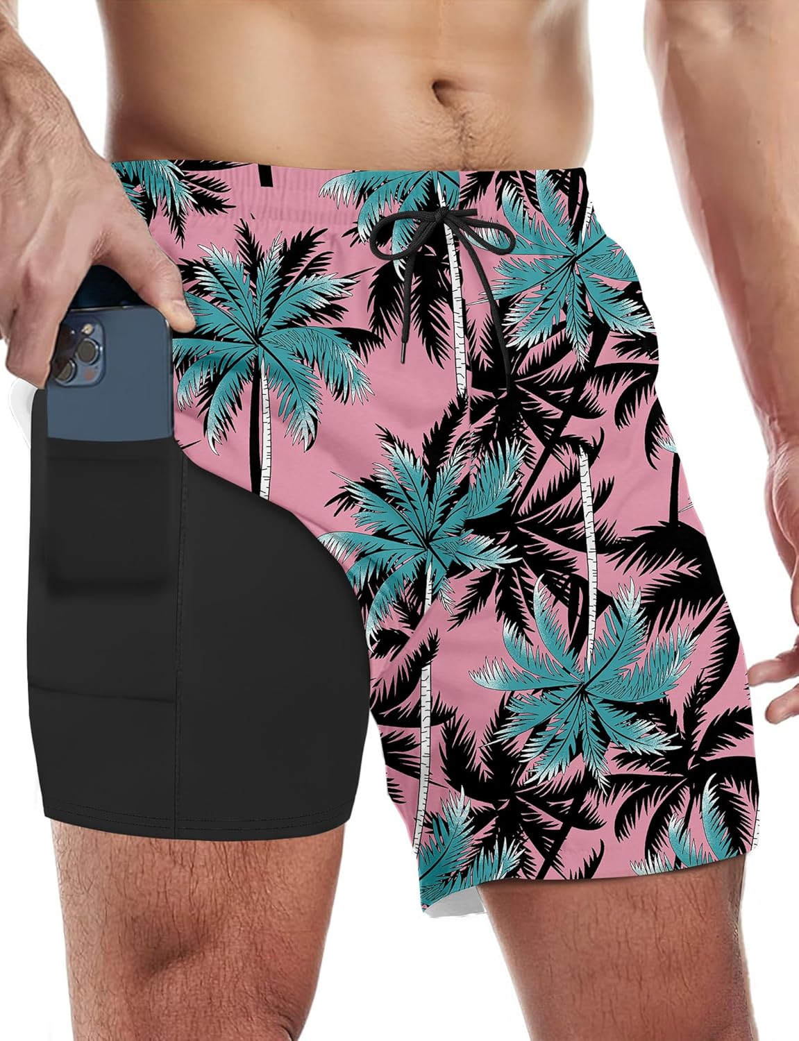 Herren Badehose mit Kompressionsfutter schnelltrocknend Boardshorts mit Taschen - Bild 18 von 27