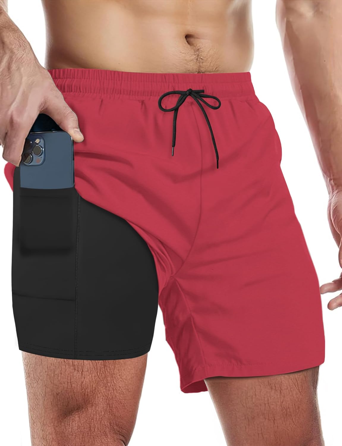 Herren Badehose mit Kompressionsfutter schnelltrocknend Boardshorts mit Taschen - Bild 19 von 27