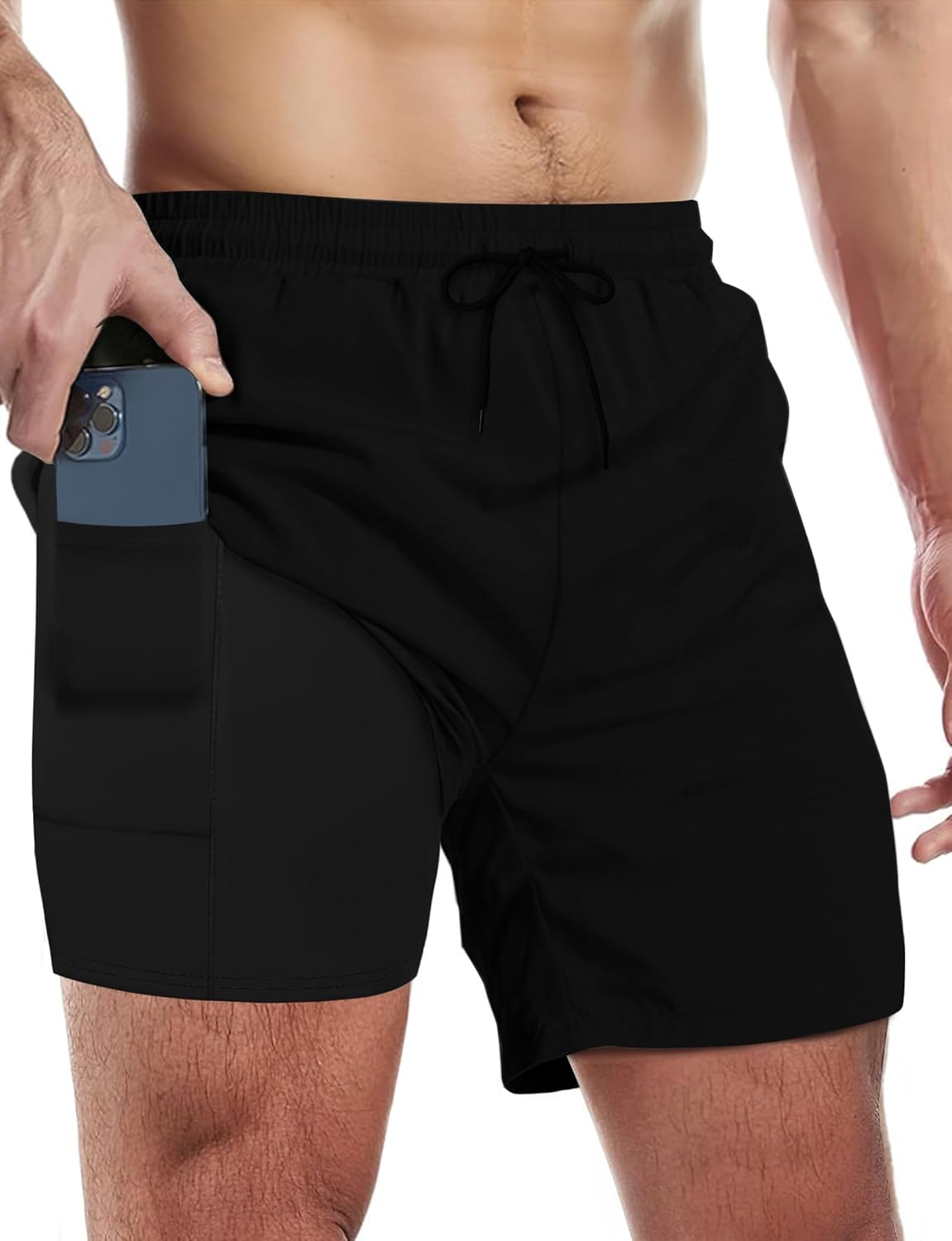 Herren Badehose mit Kompressionsfutter schnelltrocknend Boardshorts mit Taschen - Bild 21 von 27