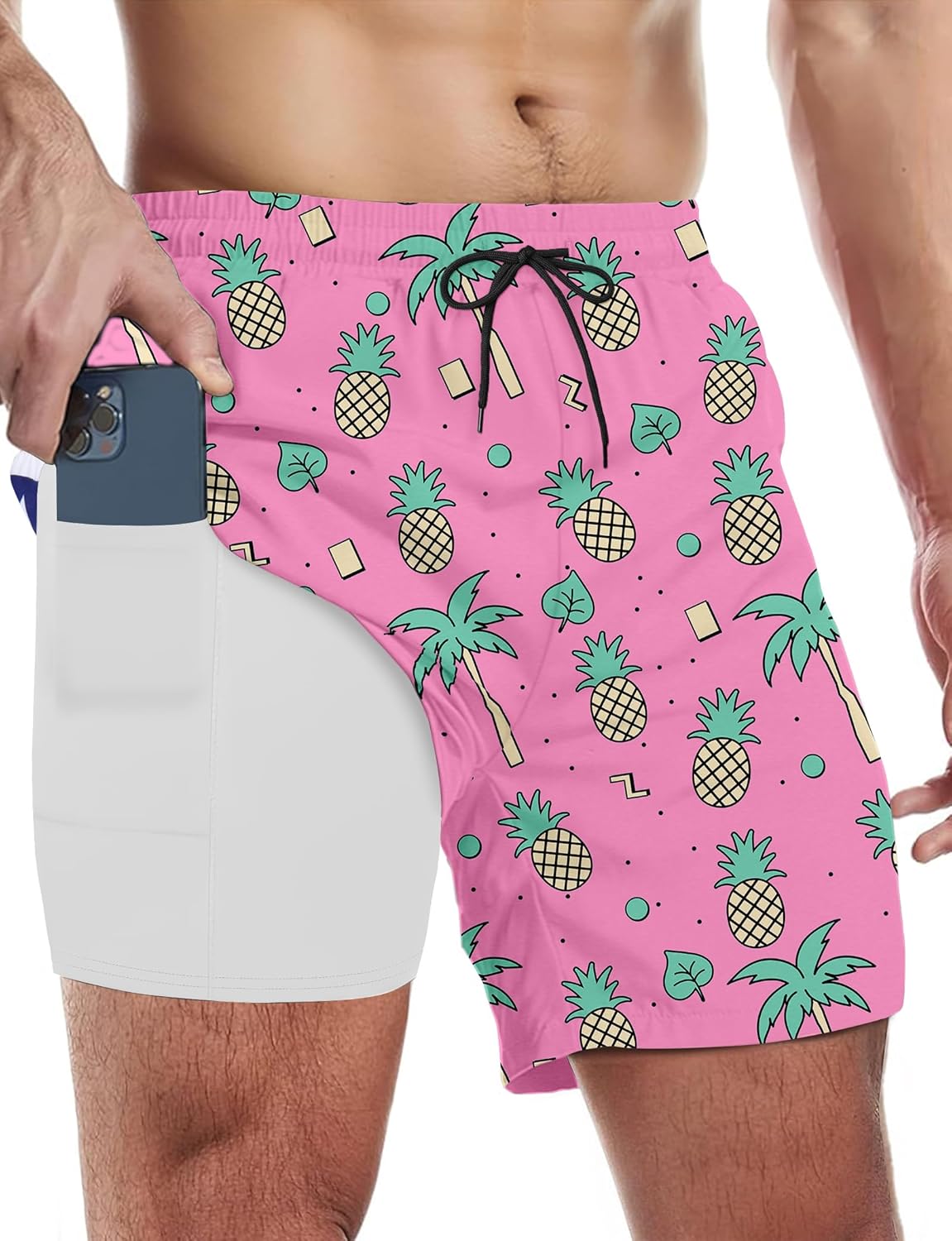 Herren Badehose mit Kompressionsfutter schnelltrocknend Boardshorts mit Taschen - Bild 22 von 27