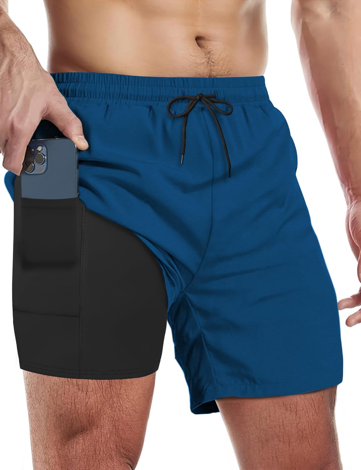Herren Badehose mit Kompressionsfutter schnelltrocknend Boardshorts mit Taschen - Bild 25 von 27