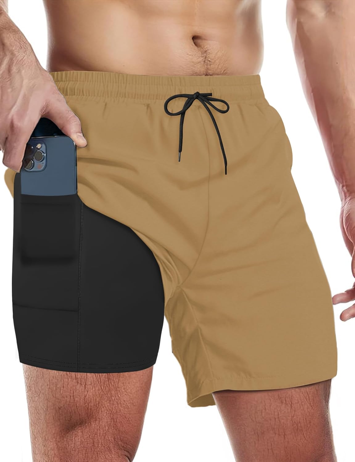Herren Badehose mit Kompressionsfutter schnelltrocknend Boardshorts mit Taschen - Bild 26 von 27