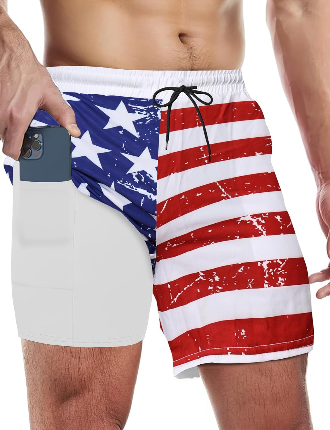 Herren Badehose mit Kompressionsfutter schnelltrocknend Boardshorts mit Taschen - Bild 27 von 27