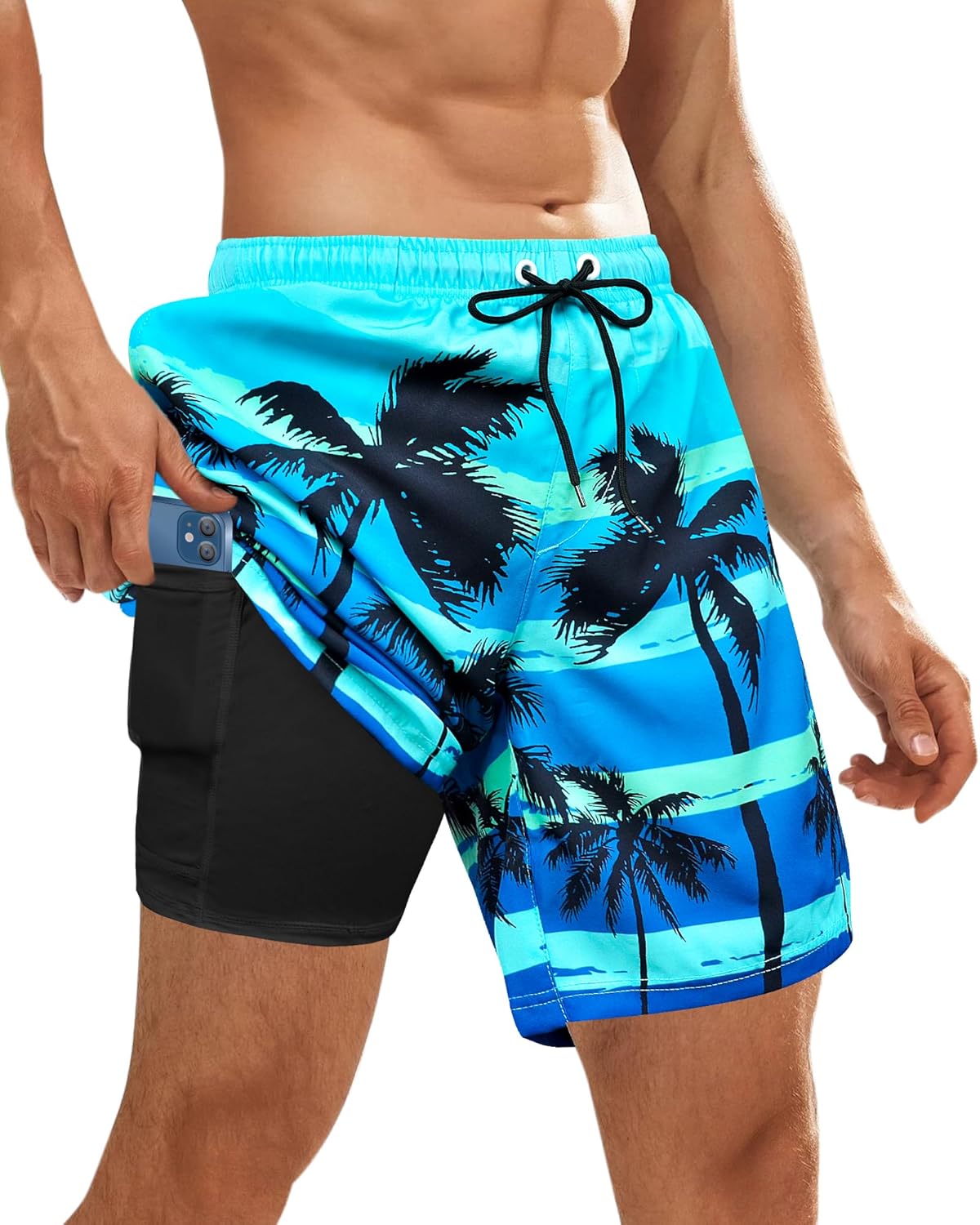 Costume da bagno uomo con fodera a compressione pantaloncino tavola asciugatura rapida con tasca - Foto 8 di 14