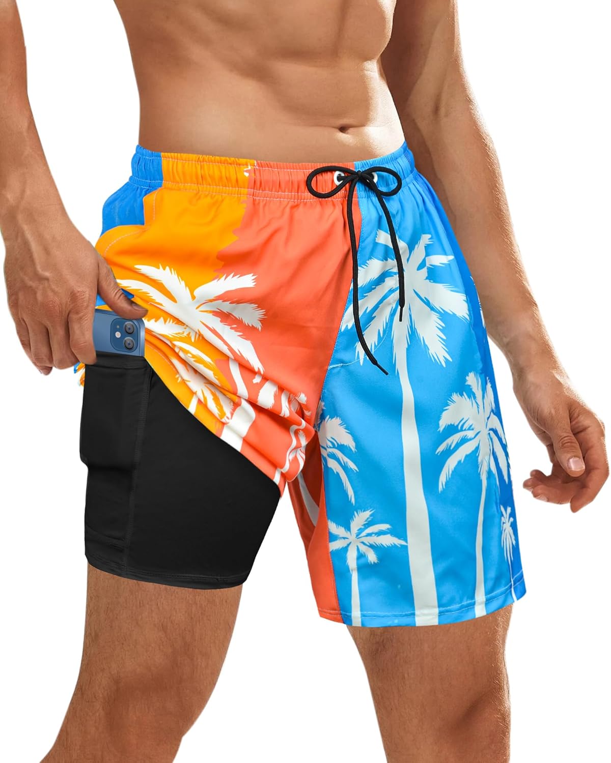 Costume da bagno uomo con fodera a compressione pantaloncino tavola asciugatura rapida con tasca - Foto 9 di 14