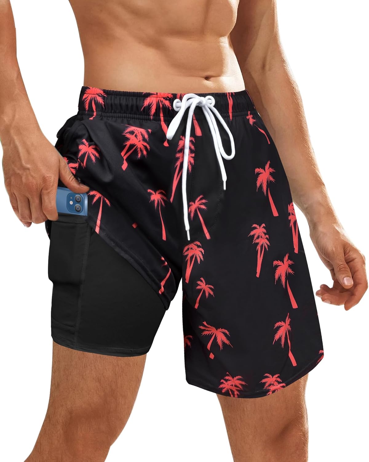 Costume da bagno uomo con fodera a compressione pantaloncino tavola asciugatura rapida con tasca - Foto 10 di 14