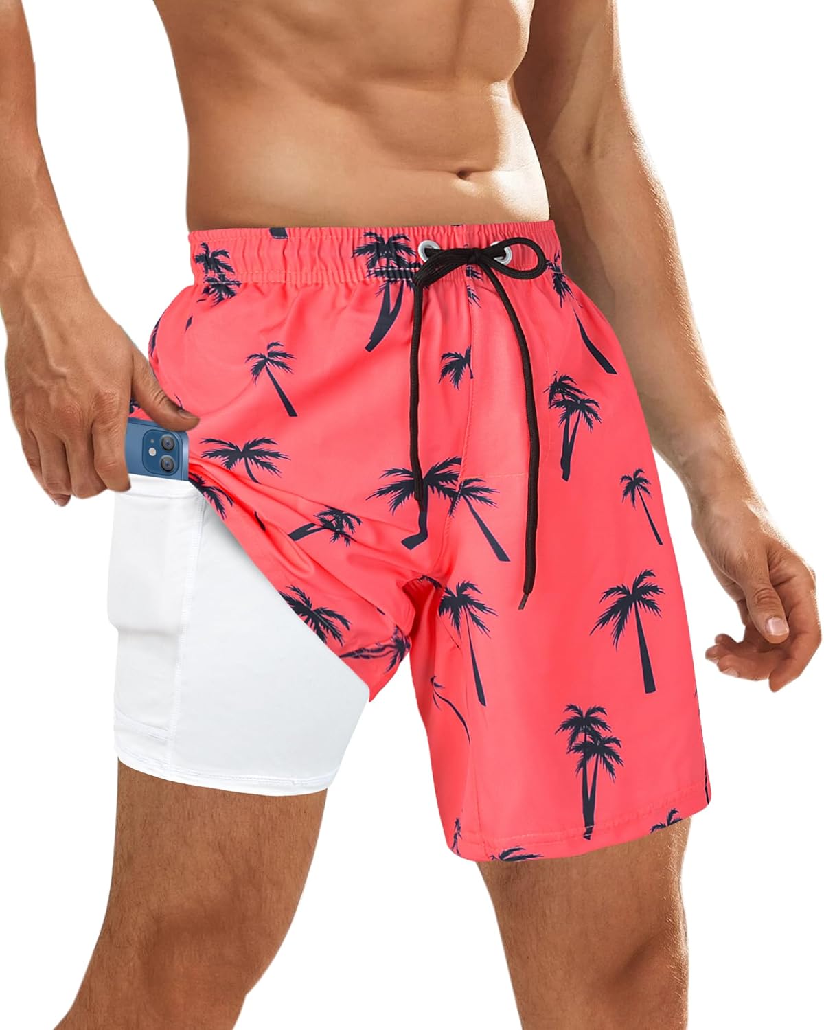 Costume da bagno uomo con fodera a compressione pantaloncino tavola asciugatura rapida con tasca - Foto 13 di 14