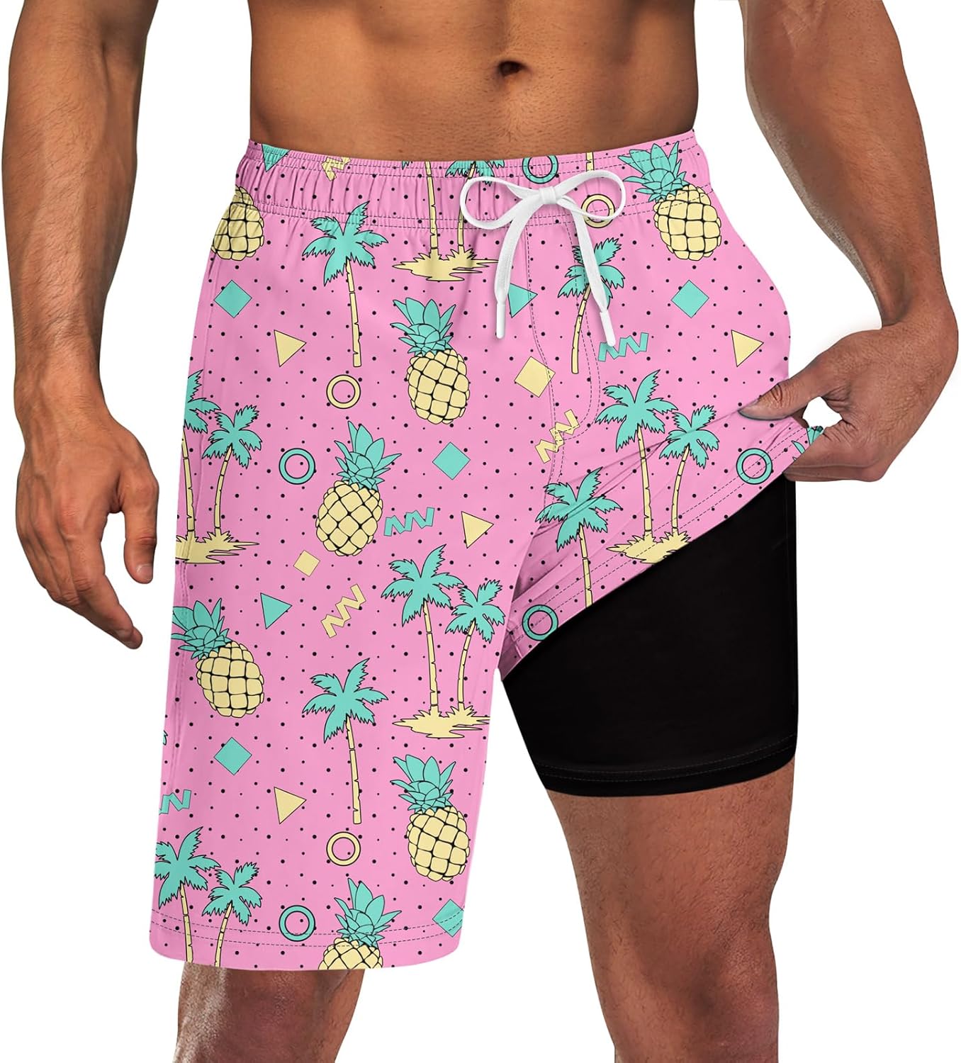 Herren Badehose mit Kompressionsfutter 9" Schrittlänge schnelltrocknend Badeanzug Shorts - Bild 16 von 44