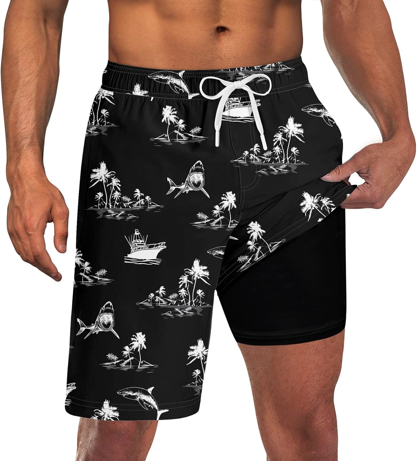 Herren Badehose mit Kompressionsfutter 9" Schrittlänge schnelltrocknend Badeanzug Shorts - Bild 24 von 44