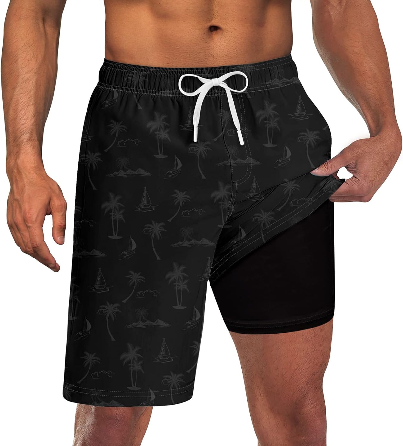 Herren Badehose mit Kompressionsfutter 9" Schrittlänge schnelltrocknend Badeanzug Shorts - Bild 27 von 44