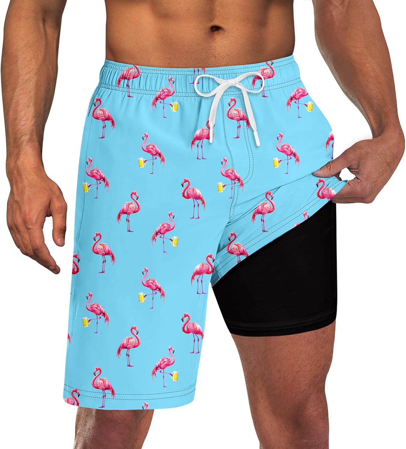 Herren Badehose mit Kompressionsfutter 9" Schrittlänge schnelltrocknend Badeanzug Shorts - Bild 32 von 44