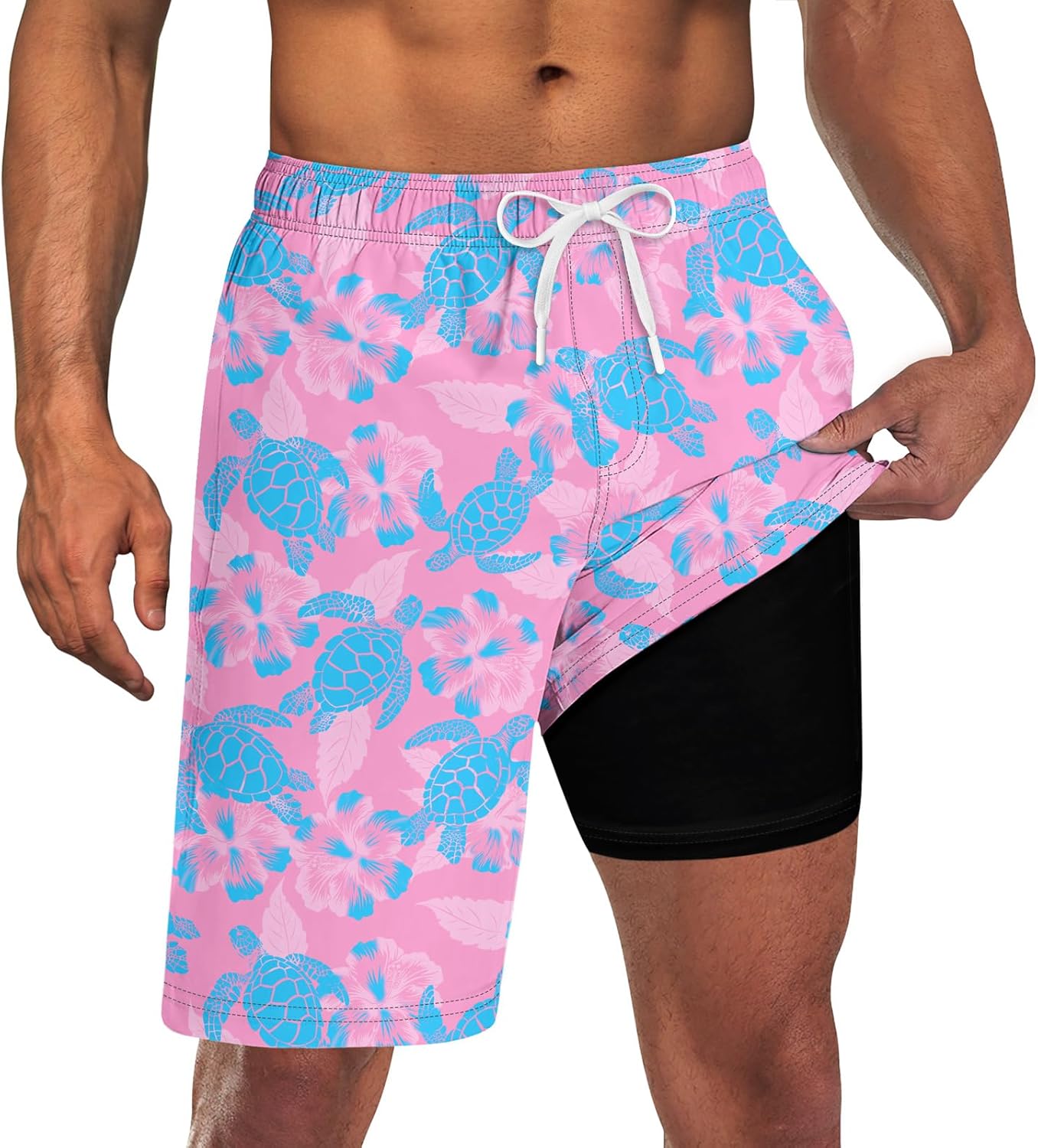 Herren Badehose mit Kompressionsfutter 9" Schrittlänge schnelltrocknend Badeanzug Shorts - Bild 40 von 44