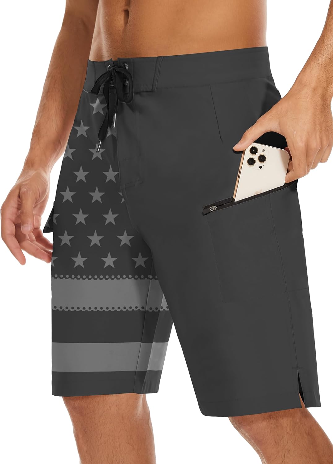 Men’s Board Shorts – Long Swim Trunks with Zipper Pocket and No Mesh Lining