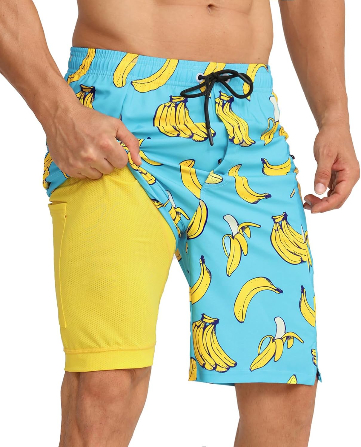 2 in 1 Men's Swim Trunks Bathing Suit with Zipper Pockets Built-in Board Shorts - Picture 13 of 32
