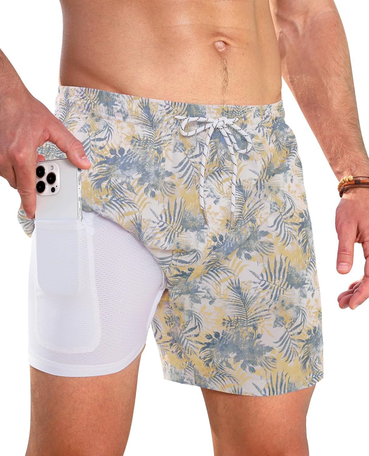 Men's Swim Trunks Quick Dry Compression Liner Bathing Suit with Pocket - Picture 15 of 55