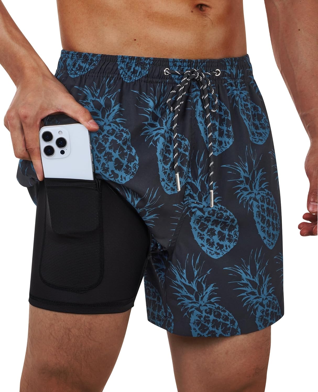 Men's Swim Trunks Quick Dry Compression Liner Bathing Suit with Pocket - Picture 16 of 55