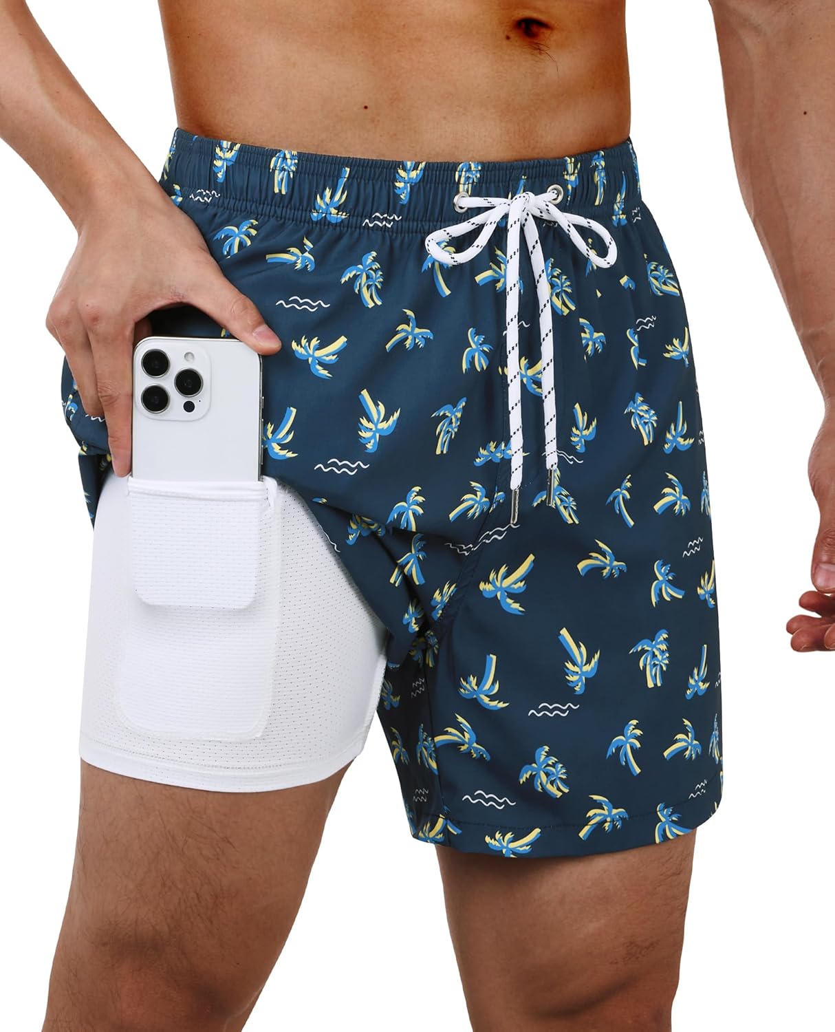 Men's Swim Trunks Quick Dry Compression Liner Bathing Suit with Pocket - Picture 18 of 55