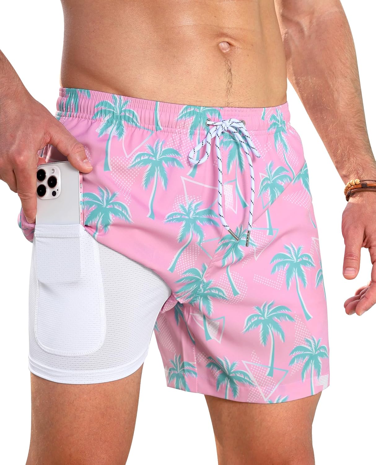 Men's Swim Trunks Quick Dry Compression Liner Bathing Suit with Pocket - Picture 19 of 55