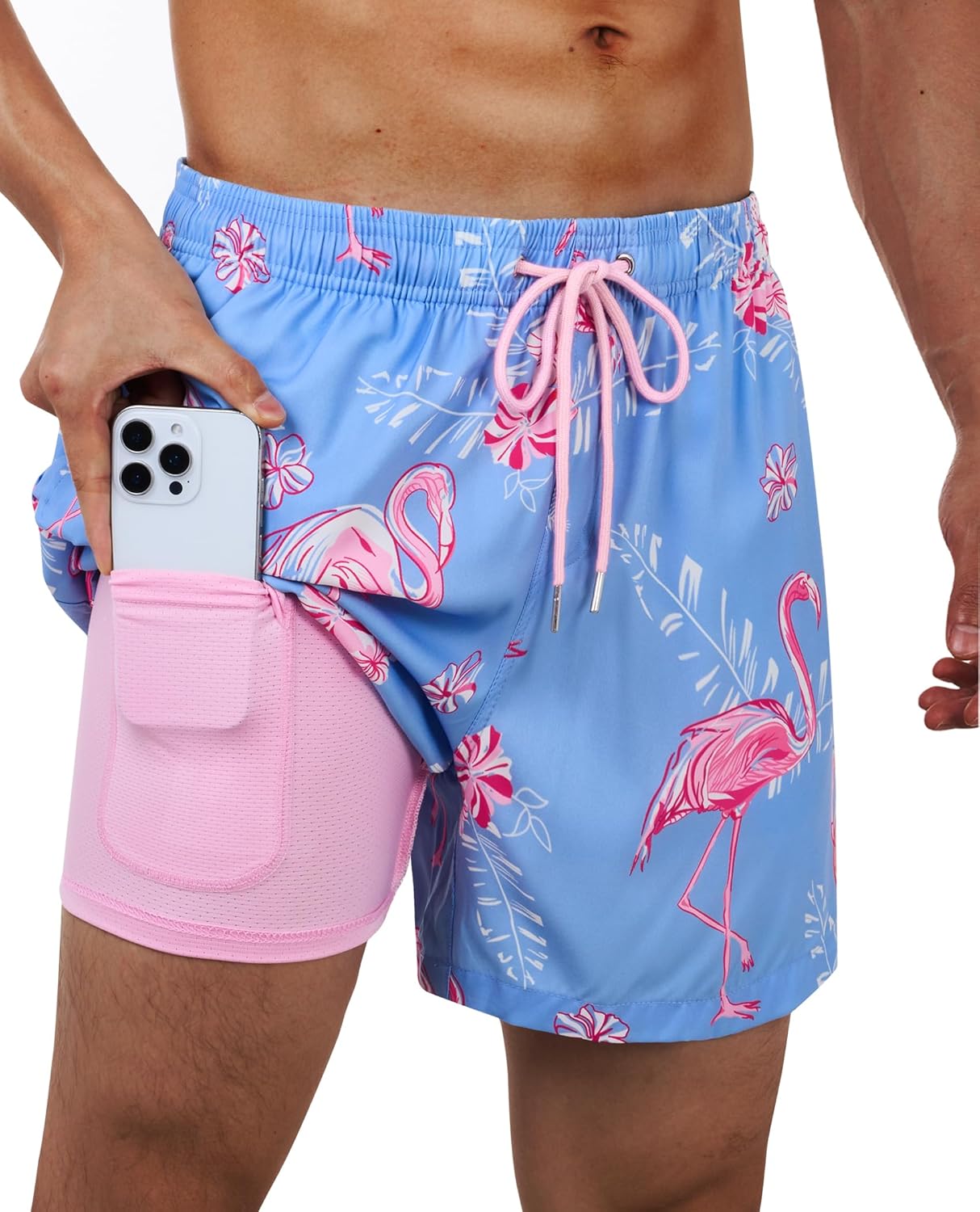 Men's Swim Trunks Quick Dry Compression Liner Bathing Suit with Pocket - Picture 20 of 55