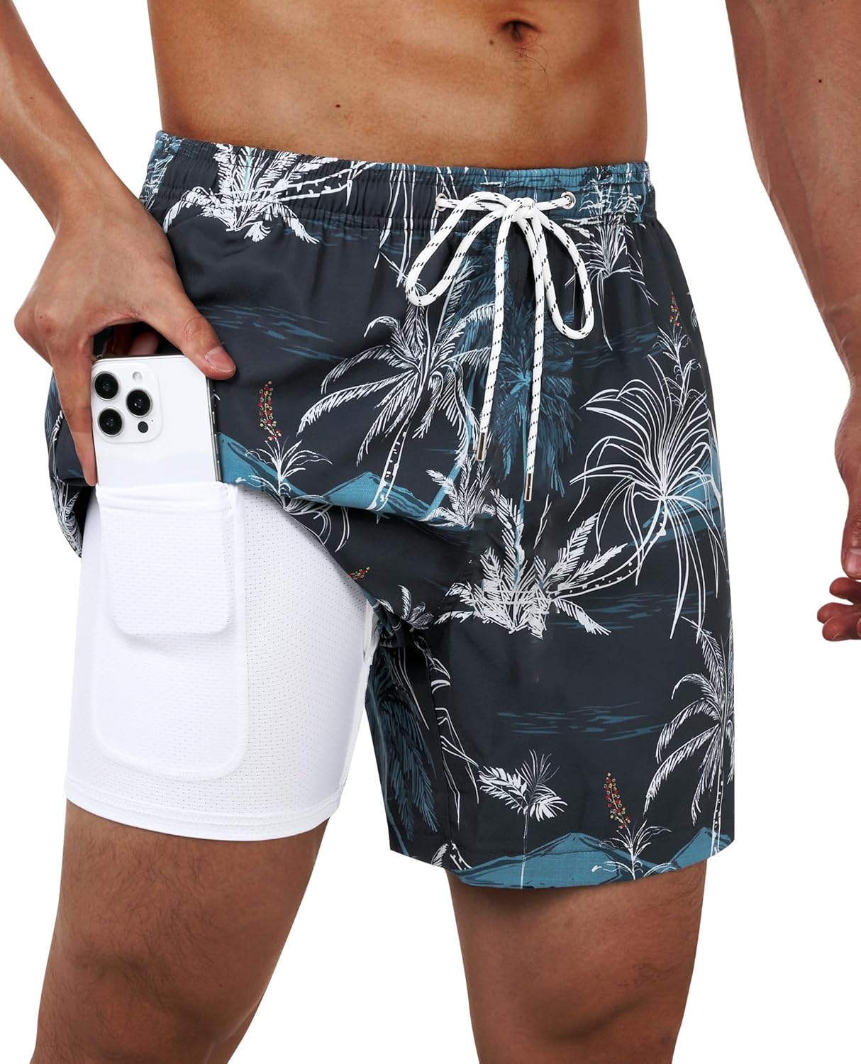 Men's Swim Trunks Quick Dry Compression Liner Bathing Suit with Pocket - Picture 22 of 55