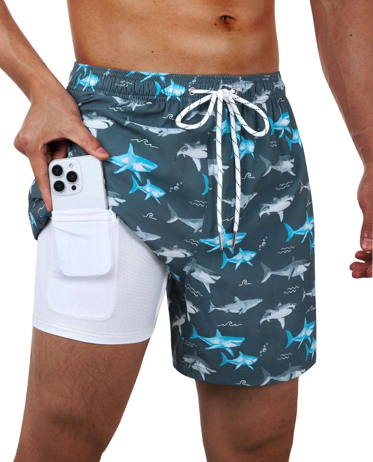 Men's Swim Trunks Quick Dry Compression Liner Bathing Suit with Pocket - Picture 23 of 55