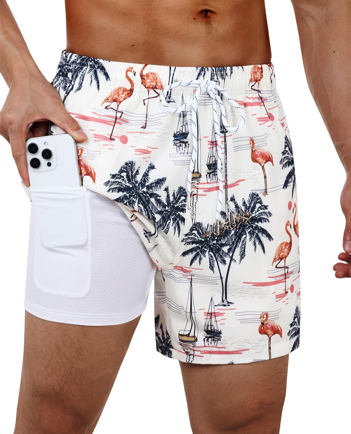 Men's Swim Trunks Quick Dry Compression Liner Bathing Suit with Pocket - Picture 25 of 55