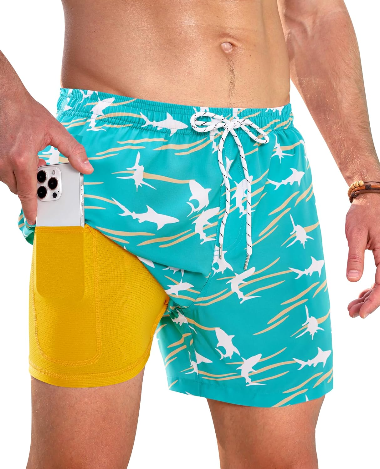Men's Swim Trunks Quick Dry Compression Liner Bathing Suit with Pocket - Picture 26 of 55