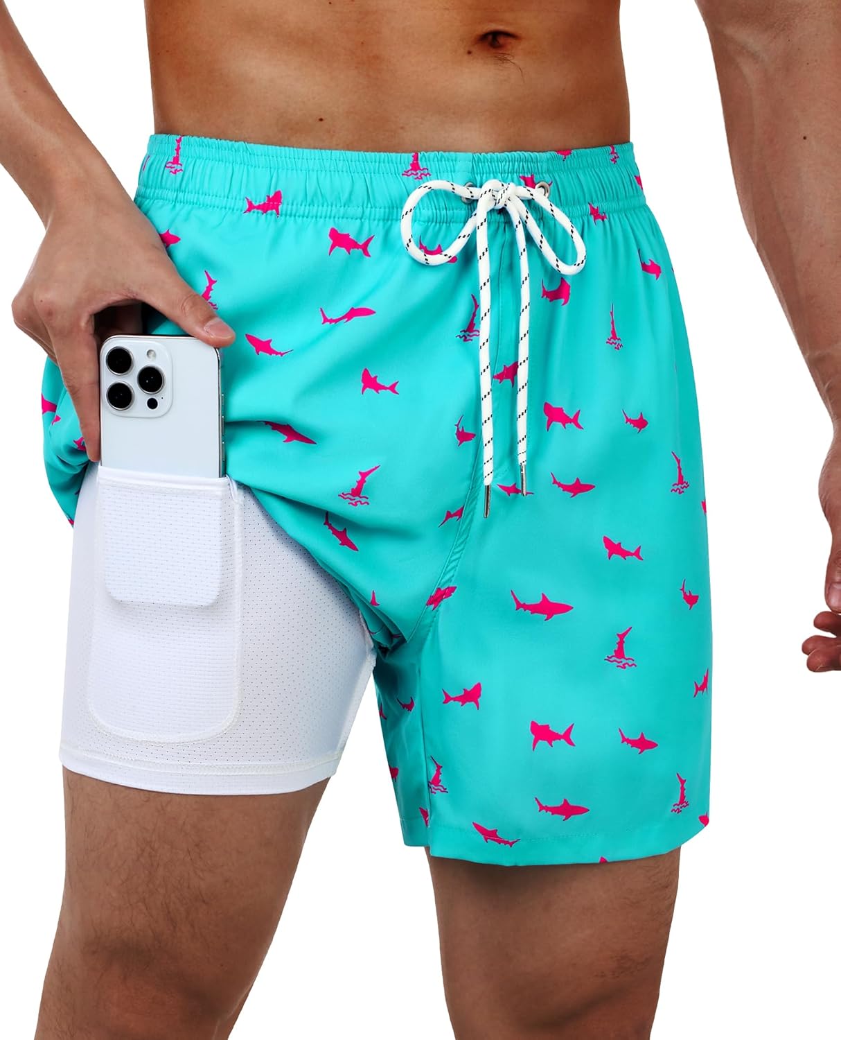 Men's Swim Trunks Quick Dry Compression Liner Bathing Suit with Pocket - Picture 29 of 55