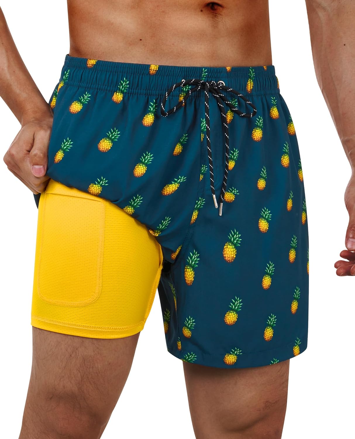Men's Swim Trunks Quick Dry Compression Liner Bathing Suit with Pocket - Picture 33 of 55