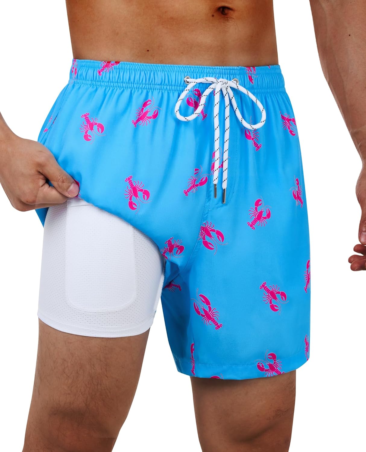 Men's Swim Trunks Quick Dry Compression Liner Bathing Suit with Pocket - Picture 35 of 55