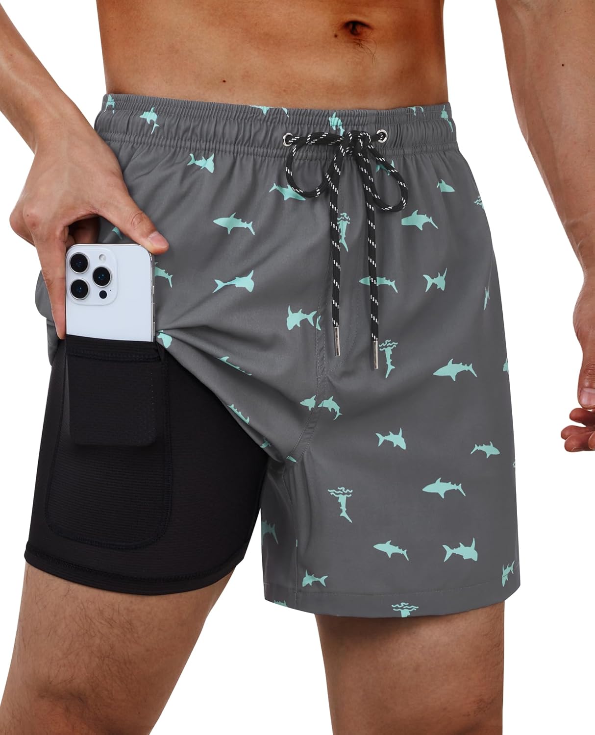 Men's Swim Trunks Quick Dry Compression Liner Bathing Suit with Pocket - Picture 36 of 55