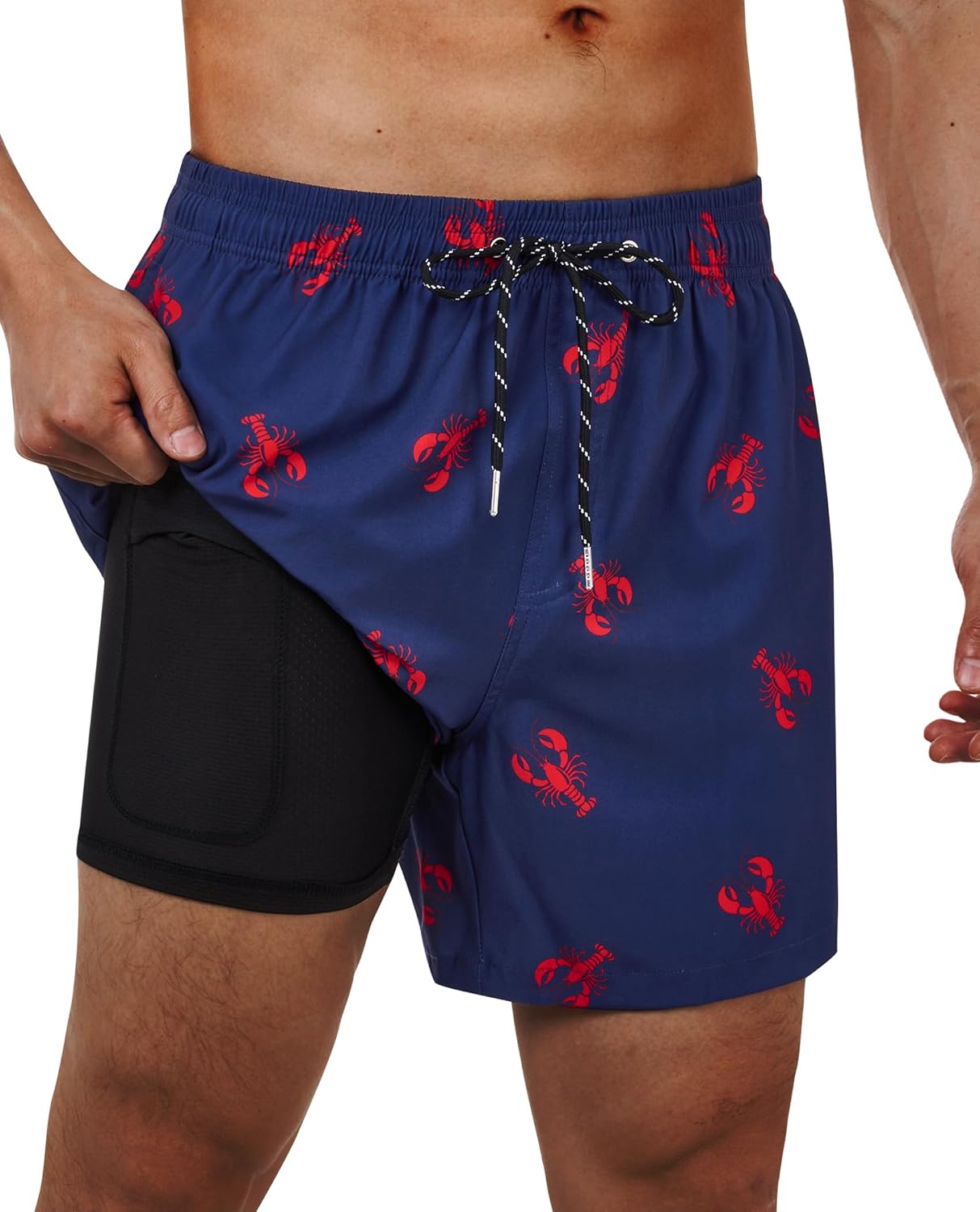 Men's Swim Trunks Quick Dry Compression Liner Bathing Suit with Pocket - Picture 38 of 55