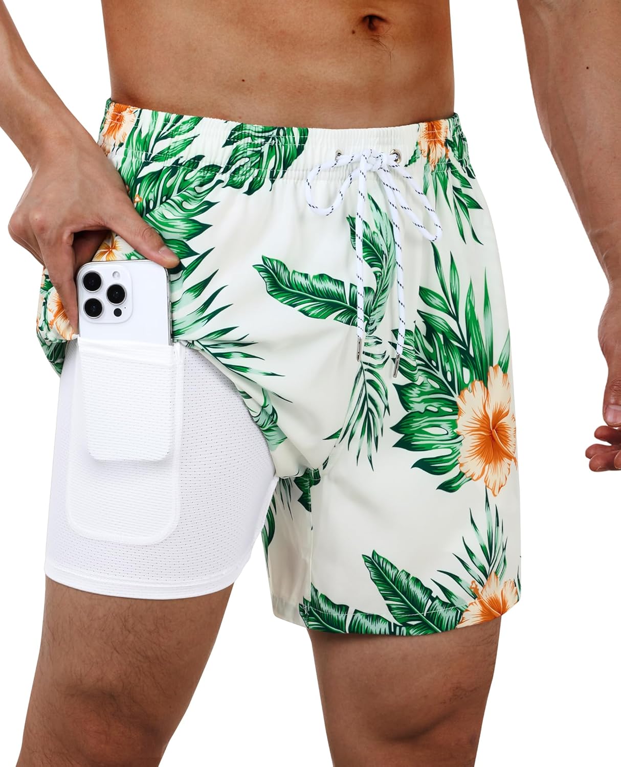 Men's Swim Trunks Quick Dry Compression Liner Bathing Suit with Pocket - Picture 40 of 55
