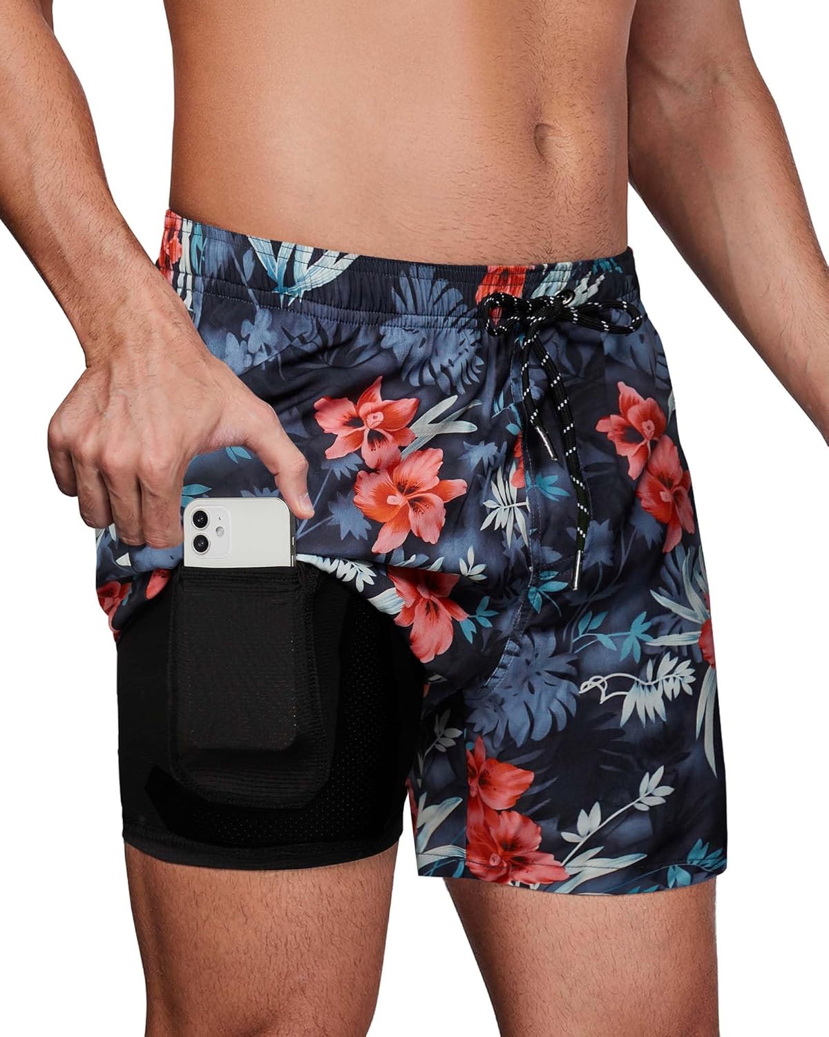 Men's Swim Trunks Quick Dry Compression Liner Bathing Suit with Pocket - Picture 41 of 55