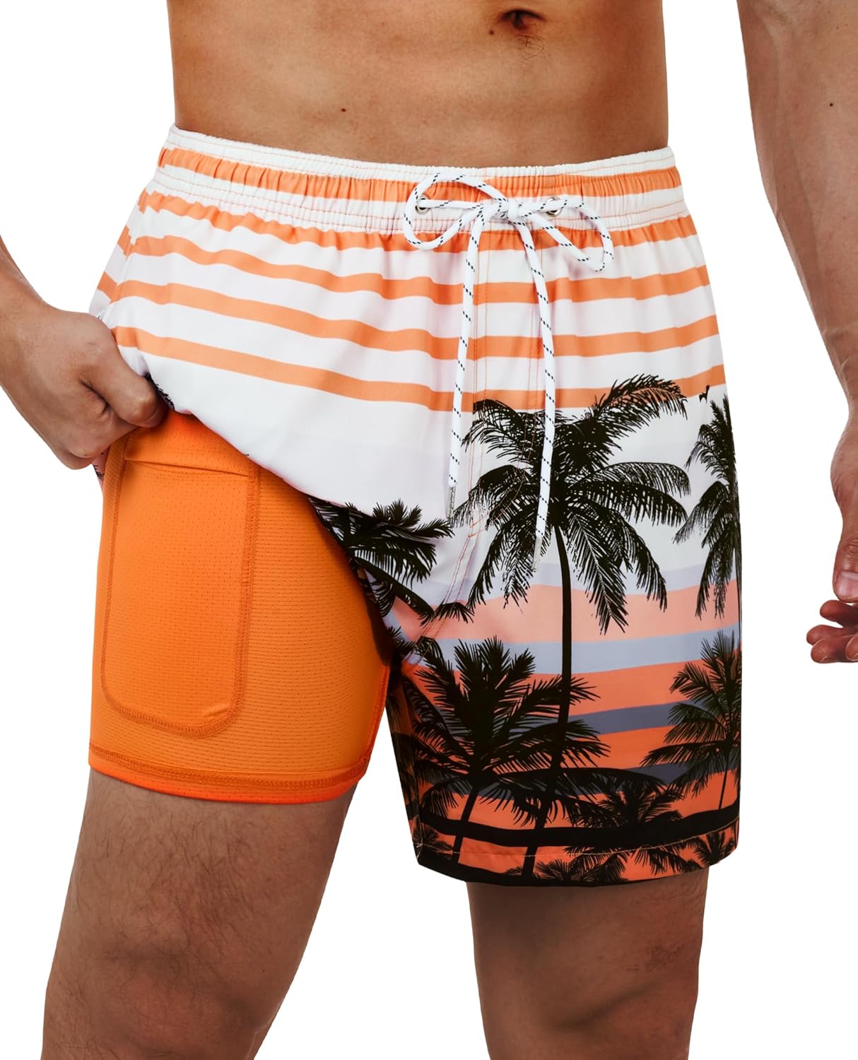 Men's Swim Trunks Quick Dry Compression Liner Bathing Suit with Pocket - Picture 42 of 55