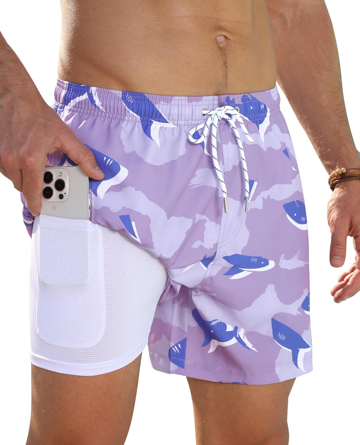 Men's Swim Trunks Quick Dry Compression Liner Bathing Suit with Pocket - Picture 43 of 55