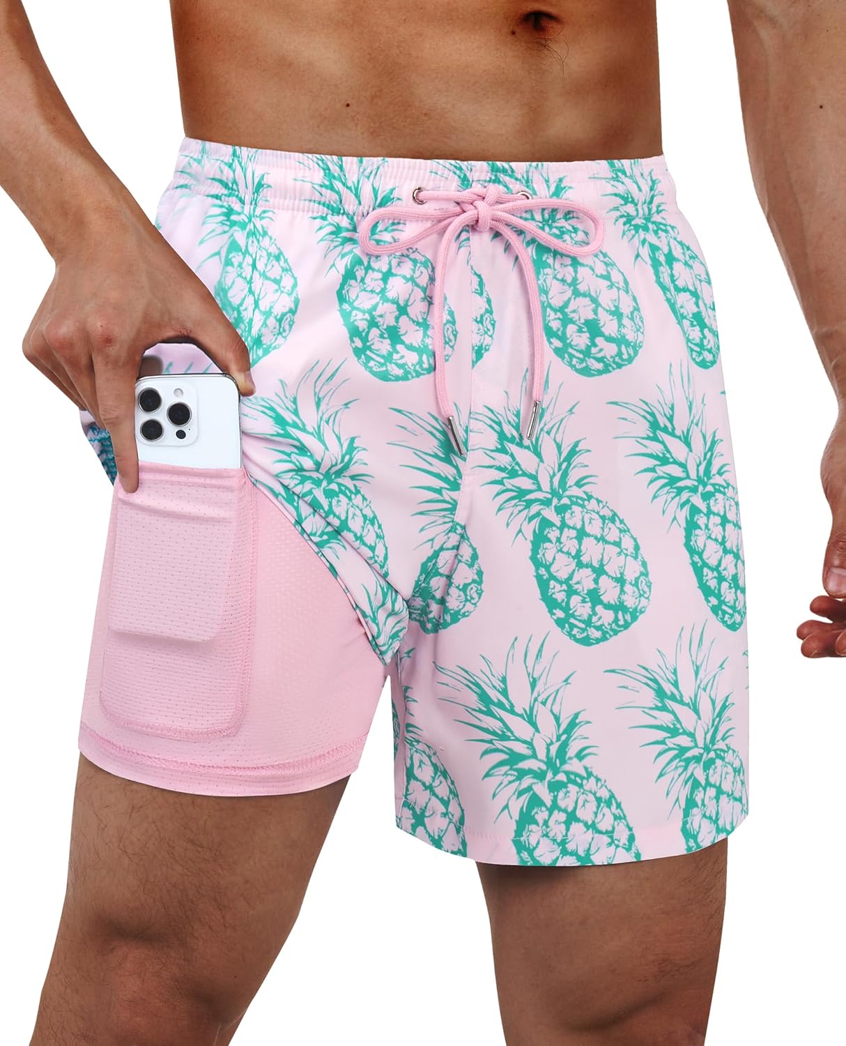 Men's Swim Trunks Quick Dry Compression Liner Bathing Suit with Pocket - Picture 45 of 55