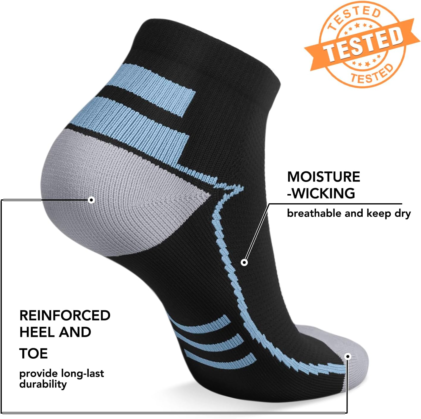 5 Pairs Copper Compression Socks �C Ankle, Plantar Fasciitis & Arch Support - Picture 31 of 105