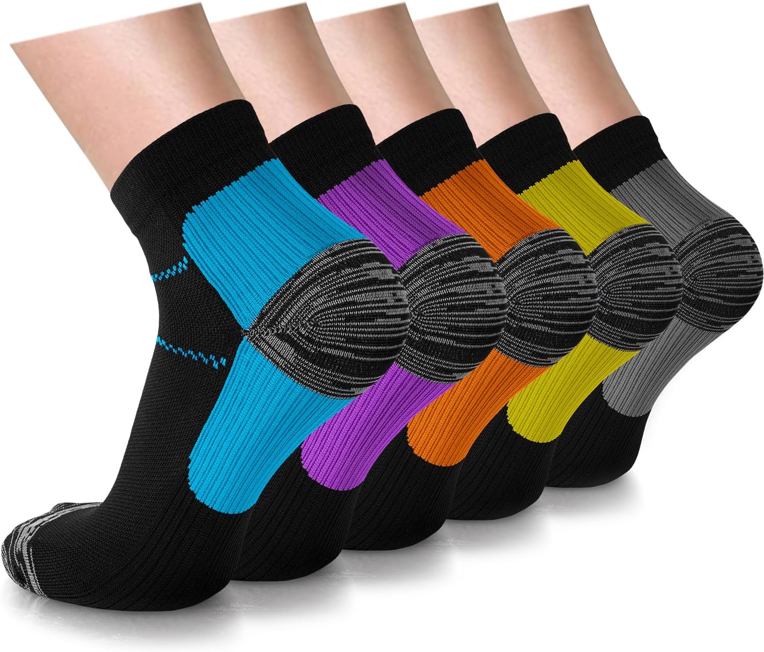 5 Pairs Copper Compression Socks �C Ankle, Plantar Fasciitis & Arch Support - Picture 52 of 105